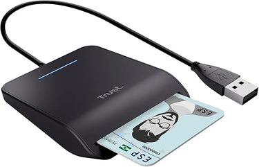 Trust Primo DNI Kartenlesegerät Personalausweis, Smartcard Leser, Konform mit FIPS 201, FIPS TAA und ISO 7816 Klasse A, B, C, Card Reader, 100 cm USB Kabel, Plug & Play, Schwarz